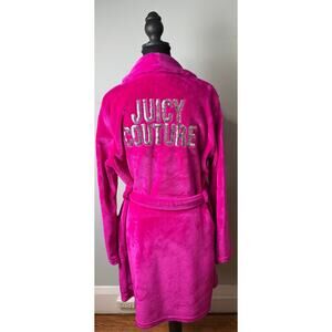 Juicy Couture Hot Pink Ultra Soft Plush Sequin Robe S/M Y2K Bling Lounge Glamour